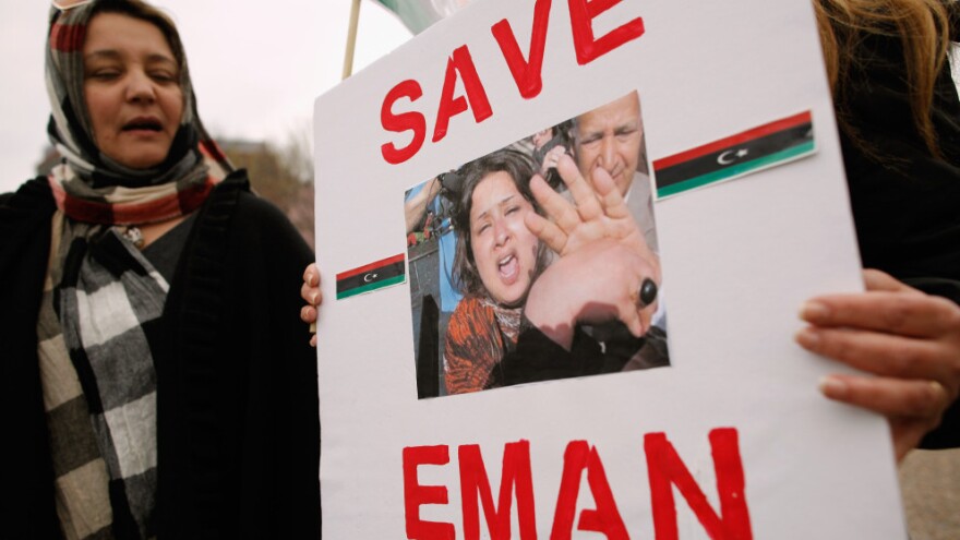 Last month at the White House, Libyan-American women demonstrated to show solidarity with Iman al-Obeidi, who says she was raped by forces loyal to Moammar Gadhafi.