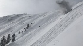Ski patrollers at Aspen Highlands perform avalanche mitigation work in Highland Bowl on Jan. 18, 2018.