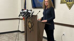 Reno City Manager Jackie Bryant speaking at a Reno Police Department press conference on Tuesday, May 12.