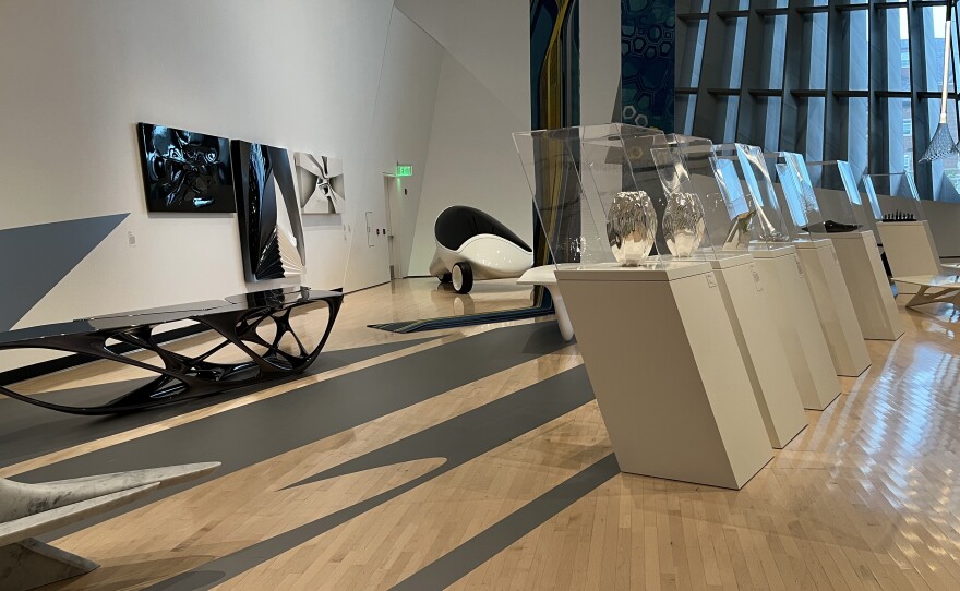 The main gallery of the Broad Art Museum's exhibition "Zaha Hadid Untold"