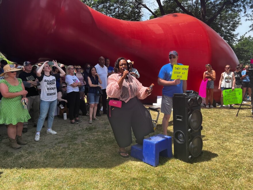  Ohio Rep. Juanita Brent speaks to protesters on Saturday, the day after the Supreme Court overturned Roe v Wade.