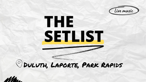 "The Setlist" and "Duluth, Laporte, Park Rapids" written over a crumpled paper background.