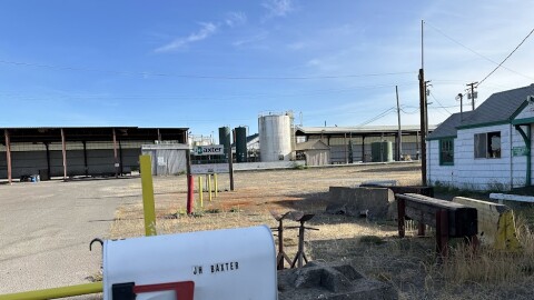Old factory entrance and mailbox. 
