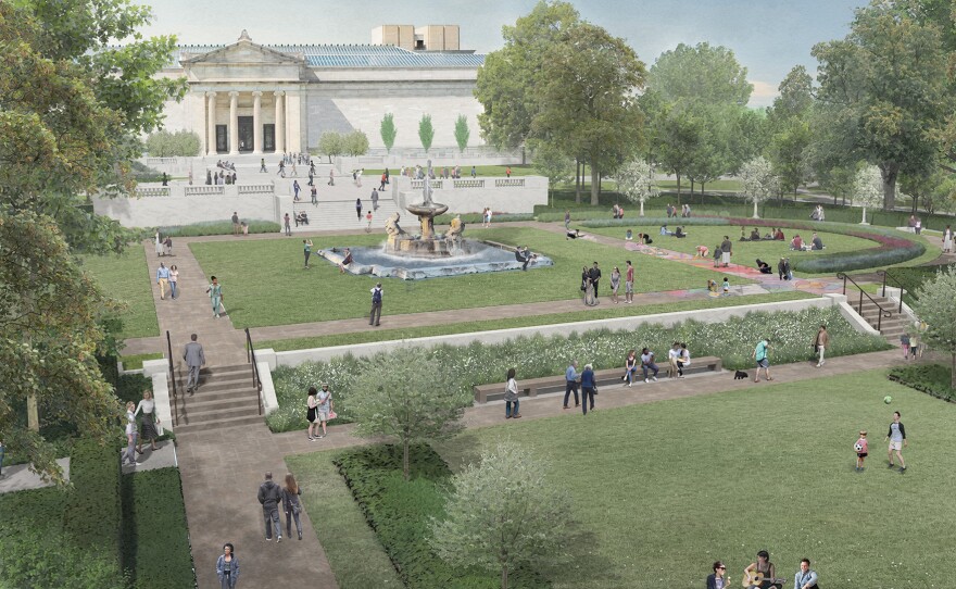 A bird’s eye view depicts the Zodiac Garden, part of the Cleveland Museum of Art’s Fine Arts Garden, which will undergo a yearlong restoration starting Monday August 24.