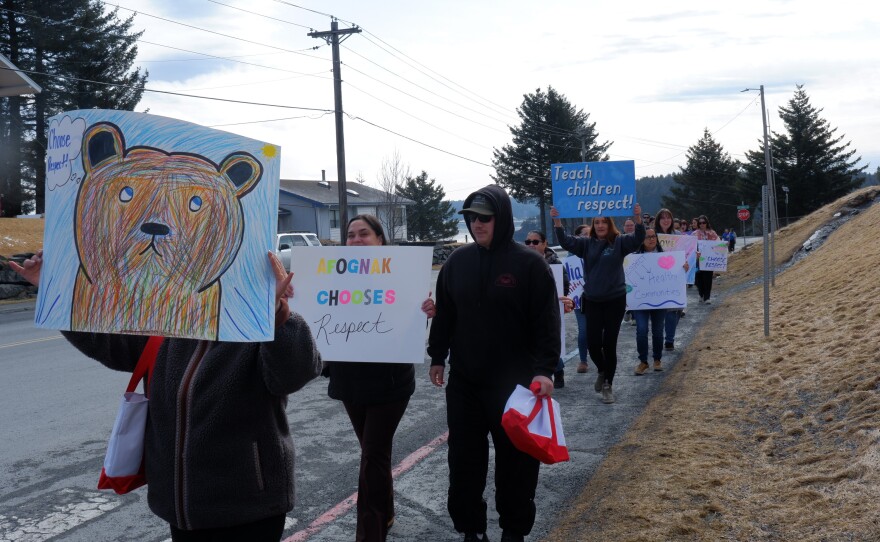 70 Kodiak residents of all ages and identities participated in Wednesday's march to publicly stand together against domestic violence and chose respect.