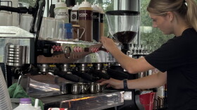 UF student Evelyn Kreger works as a barista at 7 Brew in Gainesville, Florida. Kreger, 19, works while attending UF to help pay for her tuition and housing.