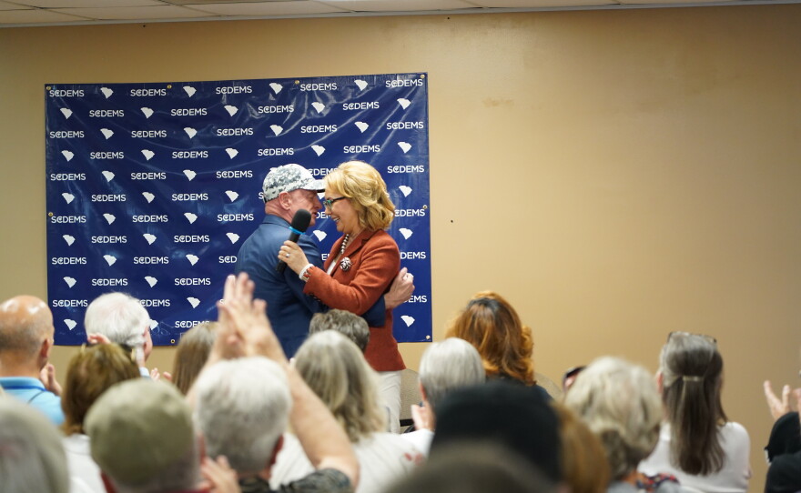 Possible 2028 Democratic presidential candidate Arizona U.S. Sen. Mark Kelly and his wife, Gabby Giffords, spoke with voters in Mauldin, S.C., on Friday, Oct. 2, 2026.