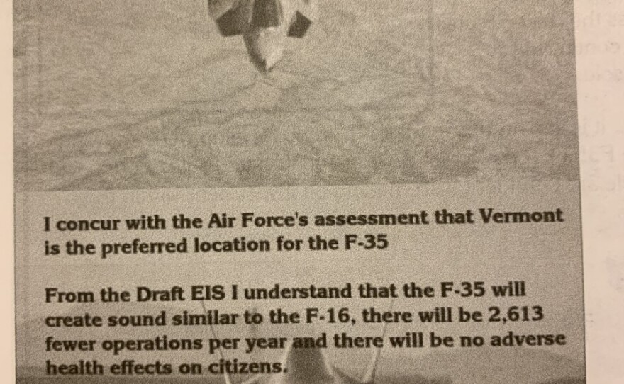 A black and white photo of three fighter jets with text below and a space to collect signatures at the bottom.