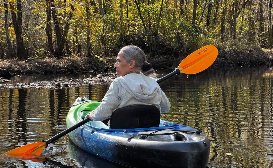 Carol Brewington kayaking in the Great Coharie River.