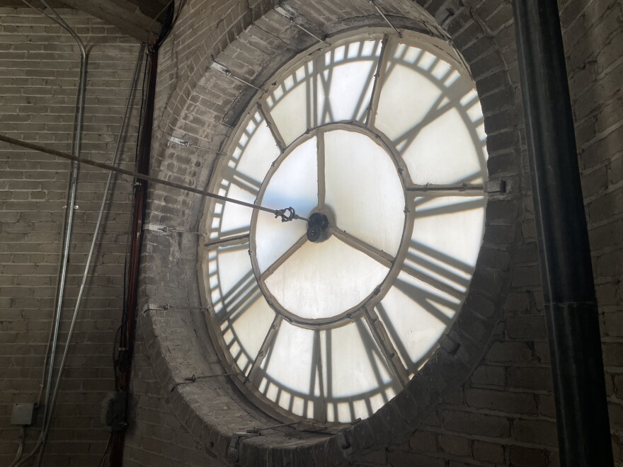The view from behind the clock faces.