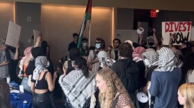 A screenshot from a video of the protest posted online by the Cornell Coalition for Mutual Liberation.