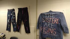 Some of the Denim Day displays, supporting survivors of sexual assault, at Wednesday's event at the Northwest Health Center in Milwaukee.