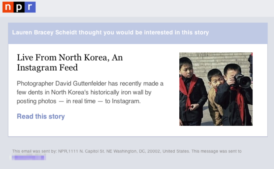 <strong>After:</strong> Now when you share a story using email, your recipients get an easy-to-read message that includes an image.