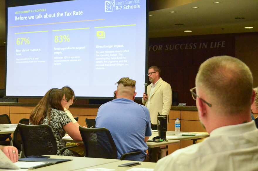 Lee's Summit Superintendent David Buck walked attendees through the school board upcoming decision on its tax rate at a September town hall meeting.