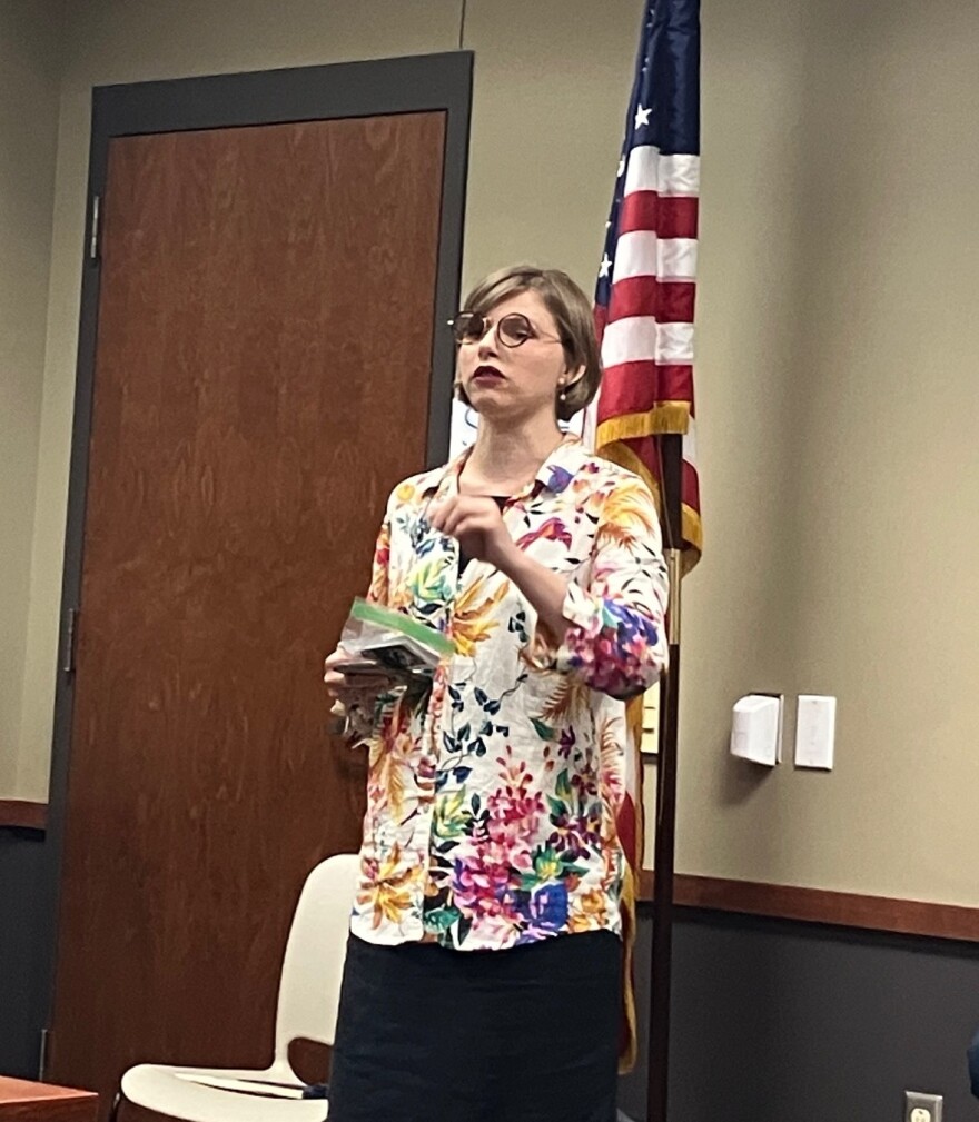 Ashley Raleigh, an Immigration Coalition member, spoke May 18 about what to do if you see ICE activities.