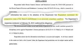 Moran Queen-Boggs Funeral Home Director Hugh Moran entered into a consent decree last week agreeing to surrender his funeral home and embalming license. He also agreed never to reapply for such a license in Illinois.