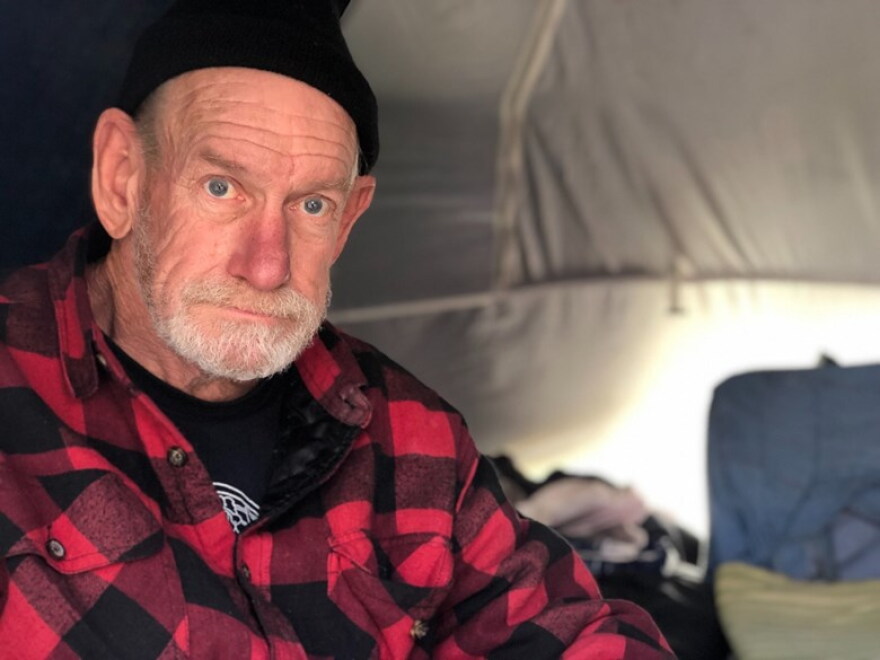 Kent Dull lives at the Here There encampment in Berkeley, California.