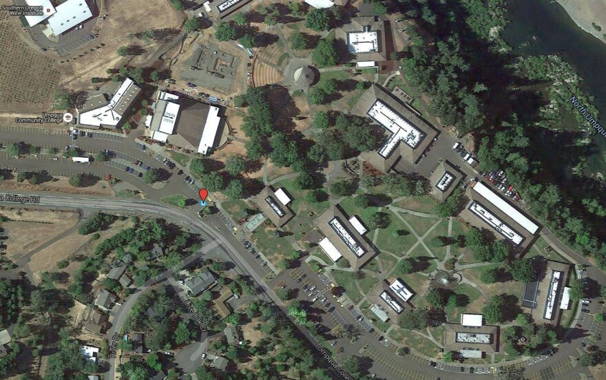 An aerial view of the Umpqua Community College campus, where a mass shooting took place on Thursday.