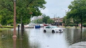 Flash floodwaters strand cars on Lindell Blvd. near Vandeventer Ave. in the Central West End neighborhood of St. Louis.