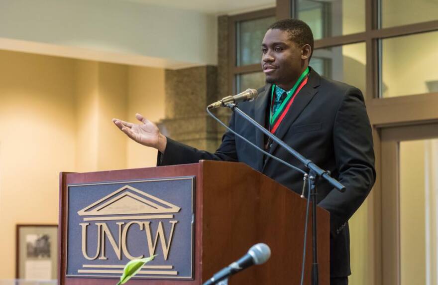 Manny Lloyd in 2018. UNCW celebrated him through this Facebook post: "Mr. Lloyd is a recent graduate of UNCW, whose gifts as a student were notable throughout his 2-year career, as they culminated in him being named the Upperman Undergraduate Student Leader of the Year."