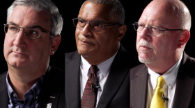 (L-R) Gov. Eric Holcomb (R), Dr. Woody Myers (D) and Donald Rainwater (L).
