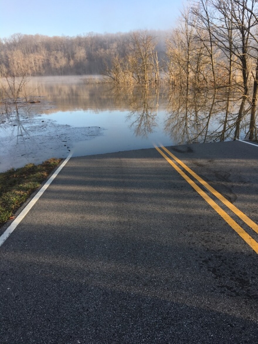Flooded boat ramp at East Fork Lake State Park.