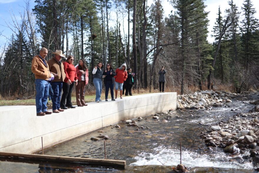 U.S. Rep. Teresa Leger Fernández on June 1, 2026, announced that the U.S. Department of Agriculture has agreed to pay up to $1 million to help Hermits Peak-Calf Canyon Fire victims pay for water contamination at their homes. Above: Leger Fernández and other local officials tour water systems in the burn scar in November. (Patrick Lohmann/Source NM)
