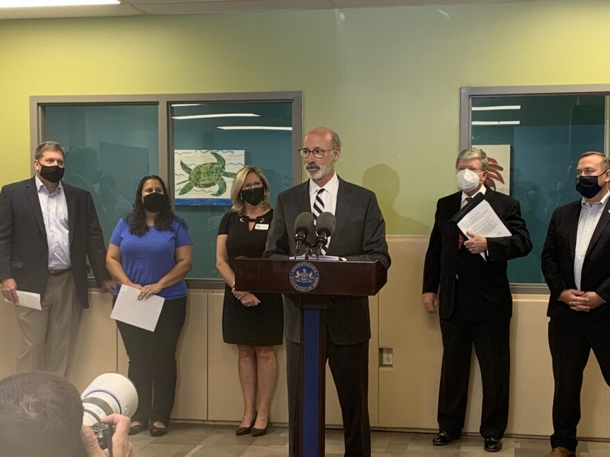 Gov. Tom Wolf at a press conference in Allentown on Sept. 30, 2021.