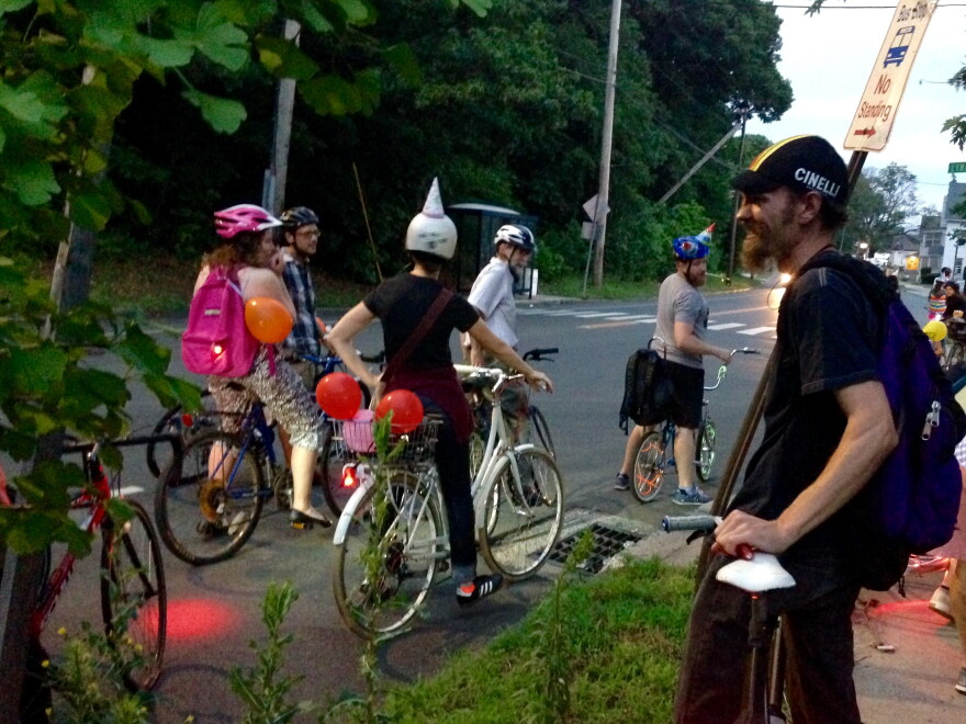 A monthly Bike Party in New Haven promotes cycling.