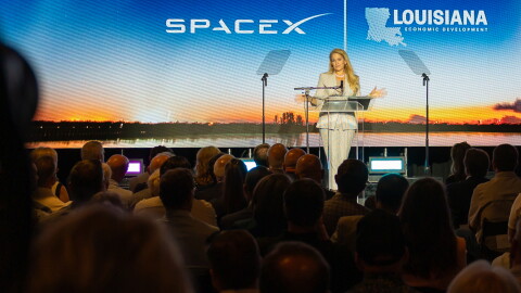 SpaceX President Gwynne Shotwell speaks at a ceremony to announce the creation of Starbase Louisiana, a massive new commercial spaceport proposed for near tiny Pecan Island. Many are concerned about the potential impacts on the fragile environment, on migratory birds who rely on this quiet area, and on the quality of life for residents. On the other hand, SpaceX is talking about a $100 billion investment and funding to help with coastal restoration.
