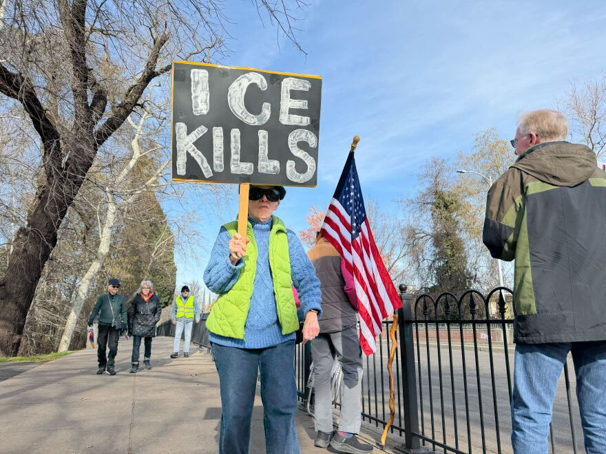 Demonstrators gathered to protest President Donald Trump and federal immigration authorities in the wake of several high-profile shootings on Saturday, Jan. 10, 2026, in downtown Chico.