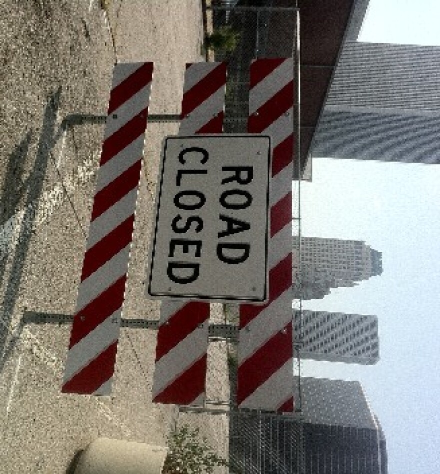 Closed bridge north of downtown Tulsa