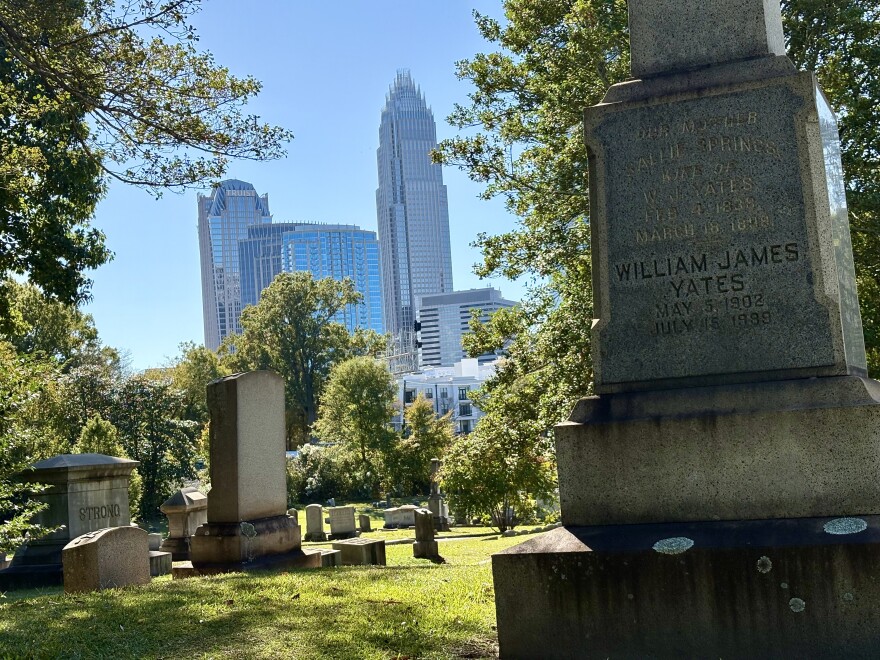 Elmwood Cemetery rests on the edge of uptown Charlotte and is one of the city's oldest burial grounds, with some graves dating to the 1840s.