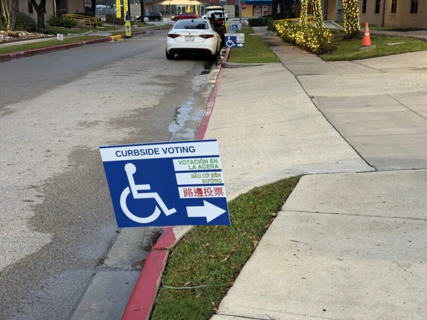 Curbside voting signs outside Wheeler Avenue Baptist Church, Dec. 1, 2025