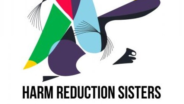 Colorful shapes and lines creating the general shape of a woman; logo for HARM REDUCTION SISTERS