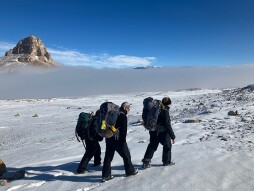 Tremblay and her team trekked into Antarctica’s remote Dry Valleys to take rock samples and record the weather, temperature and atmospheric conditions at a number of sites. The rock samples they collected are being shipped to Tremblay’s lab at Purdue, in cold storage on a ship. Once arrived, she will run the chemical analyses and more detailed research. (Purdue University photo courtesy of Marissa Tremblay)