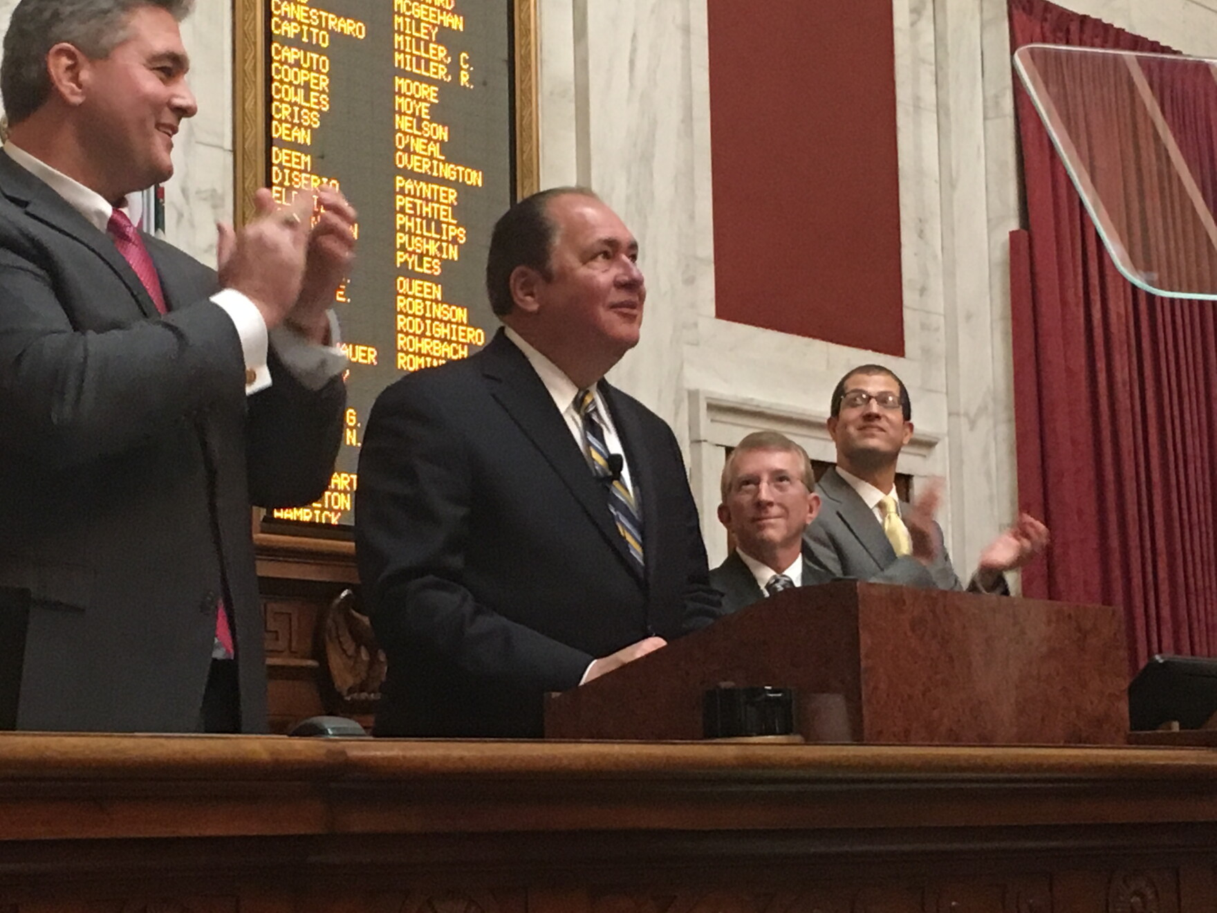 Gov. Earl Ray Tomblin during his farewell address Wednesday in the House of Delegates chamber.