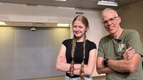 Author / environmentalist Bill McKibben with Santa Fe High School student Alette HahnHanson, president of the school's Botany and Sustainability Club.