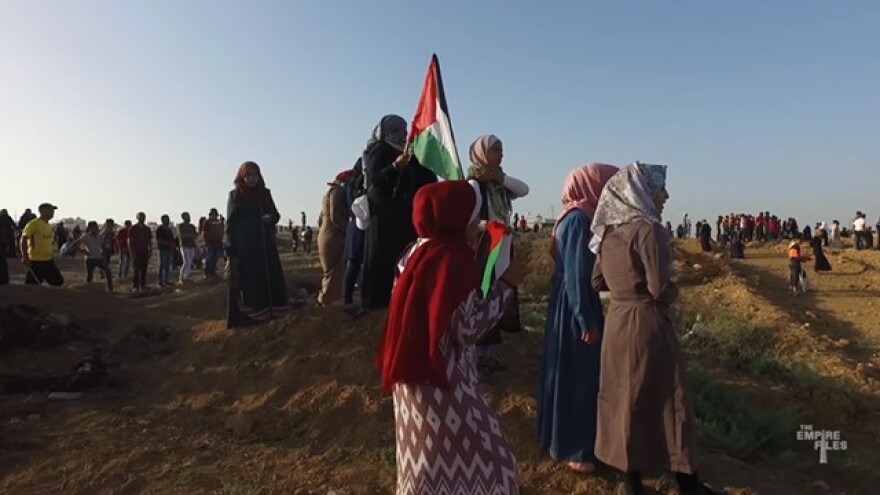 A screenshot from the documentary film "Gaza Fights for Freedom."