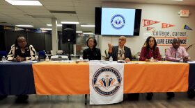 Proud To Partner Leadership Academy board chairperson Sharri Coleman, center right, speaks while other board members and Superintendent Dawn Bowles, center left, listen during a meeting at the southwest Oklahoma City charter school on Tuesday.