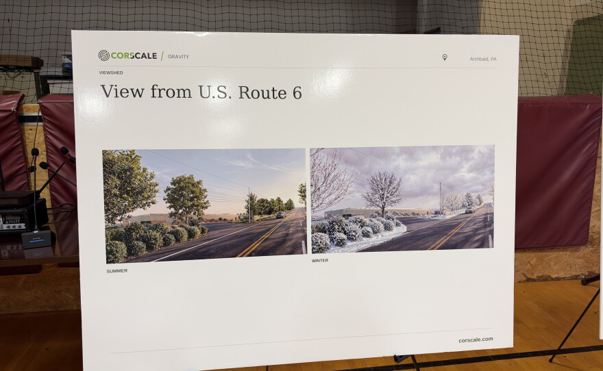 Rendering of Project Gravity from Business Route 6. Corscale says construction and operating traffic will primarily use this entrance.