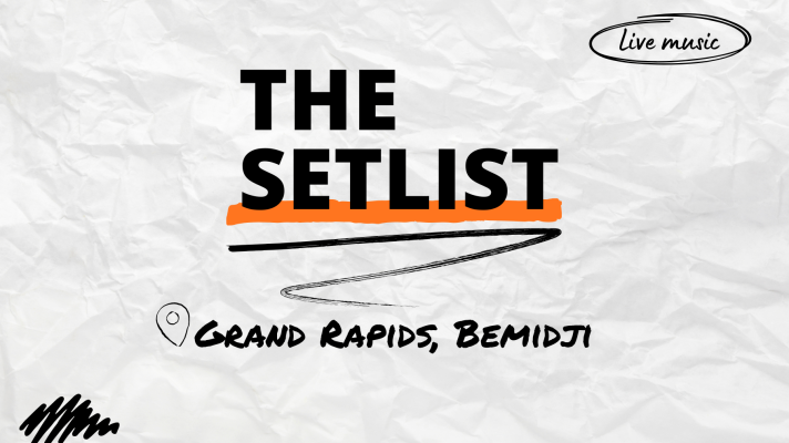 "The Setlist" and "Grand Rapids, Bemidji" written over a crumpled paper background.