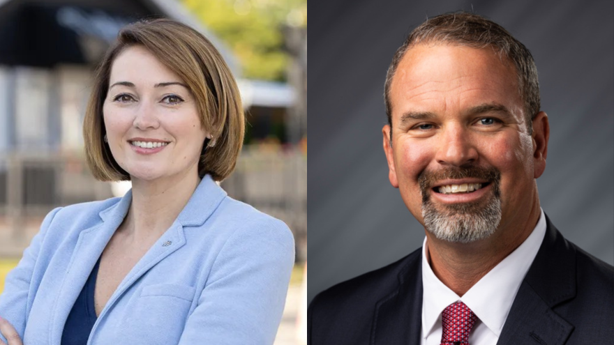 Indiana House District 24 candidates from left to right: Democrat Racheal Bleicher and incumbent Republican Hunter Smith.