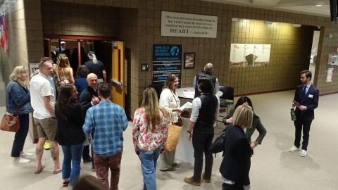 Candidates, delegates and members of the public file into the auditorium at the Park City High School ahead of the Summit County Democratic Convention on April 7.