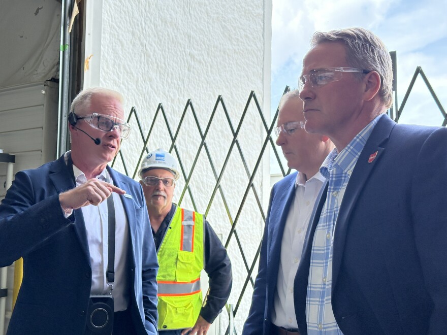 U.S. Sen. Jon Husted (right) and U.S. EPA Administrator Lee Zeldin (center-right) tour Revive Environmental in Columbus in July 2026.