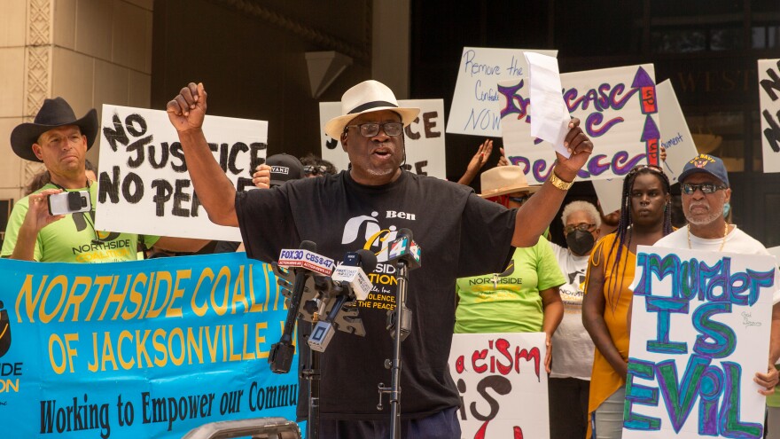 Ben Frazier, founder of the Northside Coalition of Jacksonville, led a unity protest on the steps of City Hall on Monday, May 16, 2022.