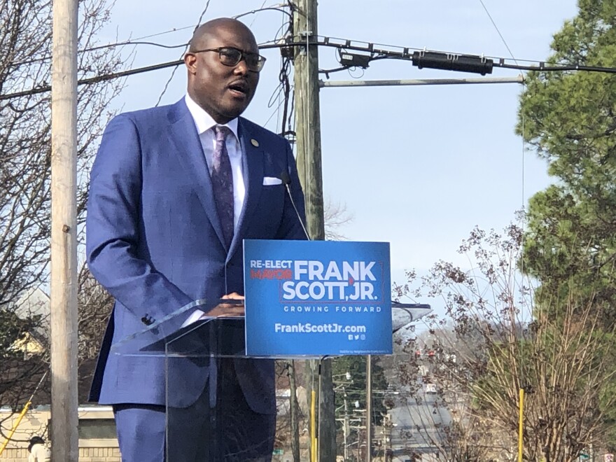 Little Rock Mayor Frank Scott Jr. announces his re-election bid in a news conference Tuesday.