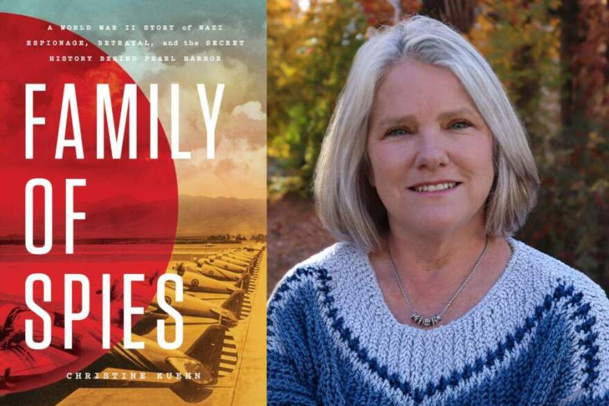 The cover of "Family of Spies" and author Christine Kuehn. (Courtesy of Celadon Books and Emily Burkhard)