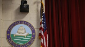 The Gloucester County seal attached to a wall at T.C. Walker Education Center Auditorium in Gloucester County Virginia. (Courtesy - Brad Kutner, Radio IQ)