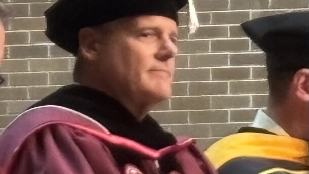 Morningside President Chad W.Benson is shown during his inauguration ceremony at the Sioux City college on Oct. 1, 2026. (Bret Hayworth, Siouxland Public Media News)
